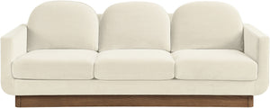 Meridian Furniture Diviento Sculptural Velvet Sofa with Walnut Base for Modern Contemporary Living Rooms Cream 175Cream-S