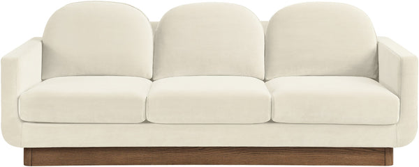 Meridian Furniture Diviento Sculptural Velvet Sofa with Walnut Base for Modern Contemporary Living Rooms Cream 175Cream-S