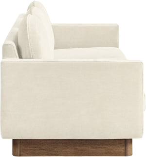 Meridian Furniture Diviento Sculptural Velvet Sofa with Walnut Base for Modern Contemporary Living Rooms Cream 175Cream-S