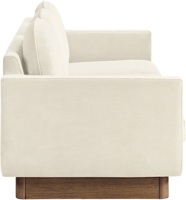 Meridian Furniture Diviento Sculptural Velvet Sofa with Walnut Base for Modern Contemporary Living Rooms Cream 175Cream-S