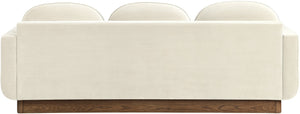 Meridian Furniture Diviento Sculptural Velvet Sofa with Walnut Base for Modern Contemporary Living Rooms Cream 175Cream-S