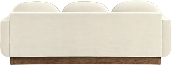 Meridian Furniture Diviento Sculptural Velvet Sofa with Walnut Base for Modern Contemporary Living Rooms Cream 175Cream-S
