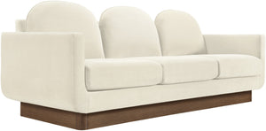 Meridian Furniture Diviento Sculptural Velvet Sofa with Walnut Base for Modern Contemporary Living Rooms Cream 175Cream-S