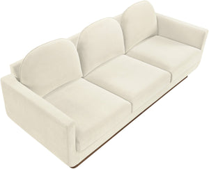 Meridian Furniture Diviento Sculptural Velvet Sofa with Walnut Base for Modern Contemporary Living Rooms Cream 175Cream-S