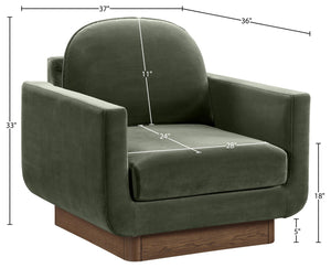 Meridian Furniture Diviento Sculptural Velvet Accent Chair with Walnut Base for Modern Living Room Comfort Green 175Green-C