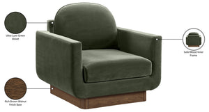 Meridian Furniture Diviento Sculptural Velvet Accent Chair with Walnut Base for Modern Living Room Comfort Green 175Green-C
