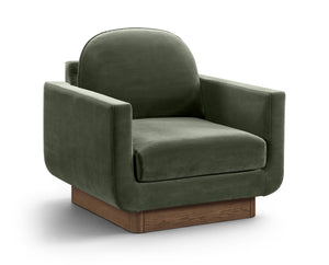 Meridian Furniture Diviento Sculptural Velvet Accent Chair with Walnut Base for Modern Living Room Comfort Green 175Green-C