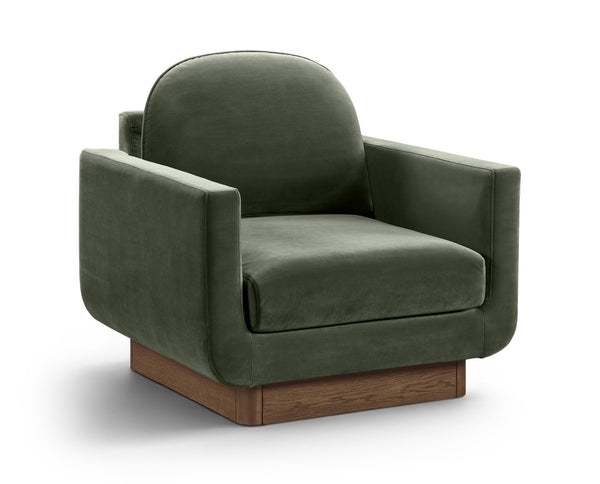 Meridian Furniture Diviento Sculptural Velvet Accent Chair with Walnut Base for Modern Living Room Comfort Green 175Green-C