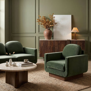 Meridian Furniture Diviento Sculptural Velvet Accent Chair with Walnut Base for Modern Living Room Comfort Green 175Green-C