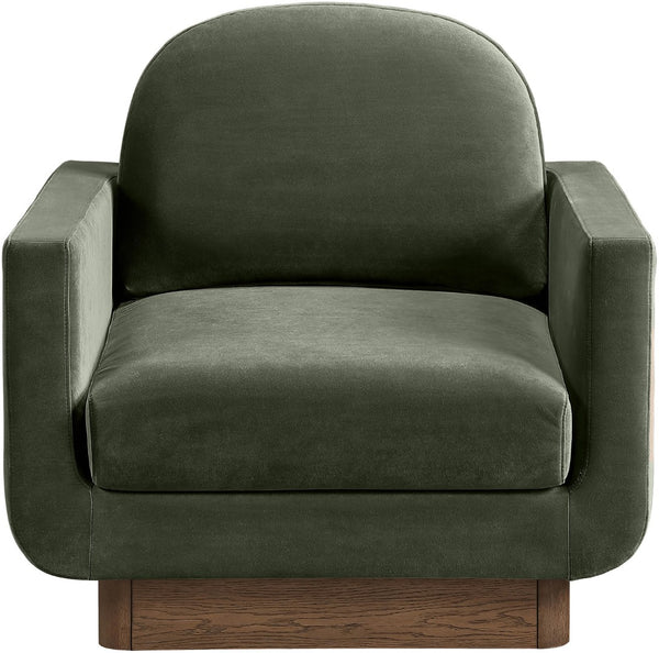 Meridian Furniture Diviento Sculptural Velvet Accent Chair with Walnut Base for Modern Living Room Comfort Green 175Green-C