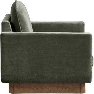 Meridian Furniture Diviento Sculptural Velvet Accent Chair with Walnut Base for Modern Living Room Comfort Green 175Green-C