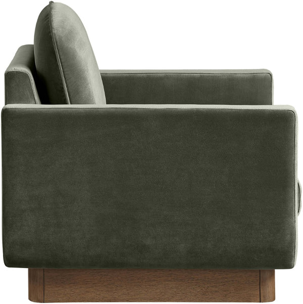 Meridian Furniture Diviento Sculptural Velvet Accent Chair with Walnut Base for Modern Living Room Comfort Green 175Green-C