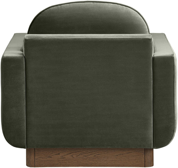 Meridian Furniture Diviento Sculptural Velvet Accent Chair with Walnut Base for Modern Living Room Comfort Green 175Green-C
