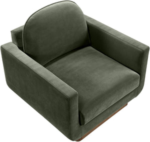 Meridian Furniture Diviento Sculptural Velvet Accent Chair with Walnut Base for Modern Living Room Comfort Green 175Green-C