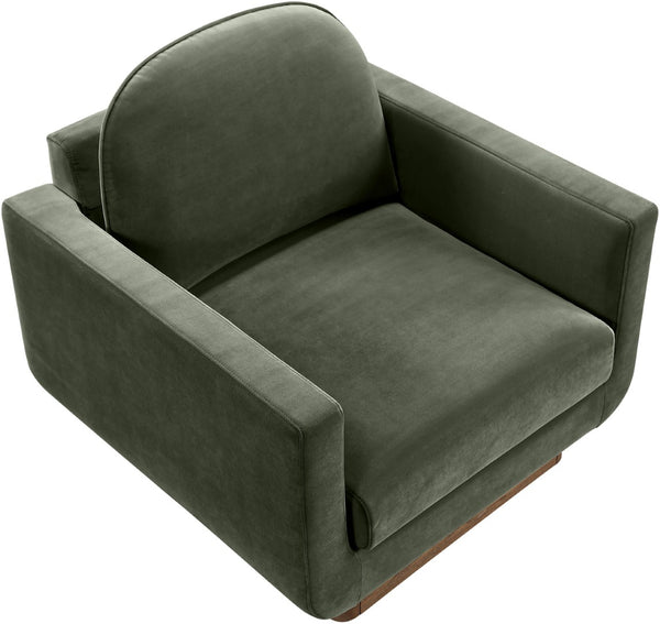 Meridian Furniture Diviento Sculptural Velvet Accent Chair with Walnut Base for Modern Living Room Comfort Green 175Green-C