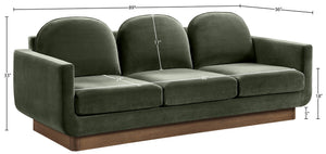 Meridian Furniture Diviento Sculptural Velvet Sofa with Walnut Base for Modern Contemporary Living Rooms Green 175Green-S
