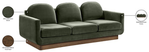 Meridian Furniture Diviento Sculptural Velvet Sofa with Walnut Base for Modern Contemporary Living Rooms Green 175Green-S