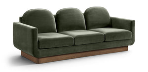 Meridian Furniture Diviento Sculptural Velvet Sofa with Walnut Base for Modern Contemporary Living Rooms Green 175Green-S