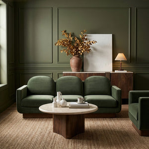 Meridian Furniture Diviento Sculptural Velvet Sofa with Walnut Base for Modern Contemporary Living Rooms Green 175Green-S