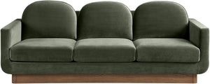 Meridian Furniture Diviento Sculptural Velvet Sofa with Walnut Base for Modern Contemporary Living Rooms Green 175Green-S