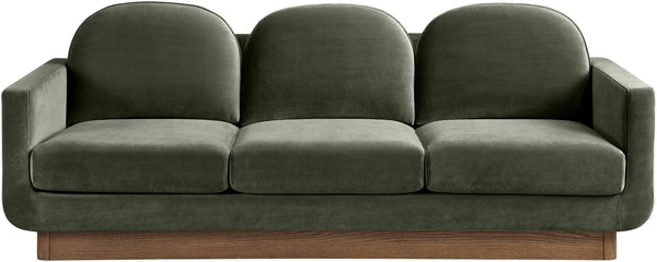 Meridian Furniture Diviento Sculptural Velvet Sofa with Walnut Base for Modern Contemporary Living Rooms Green 175Green-S