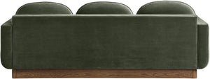Meridian Furniture Diviento Sculptural Velvet Sofa with Walnut Base for Modern Contemporary Living Rooms Green 175Green-S