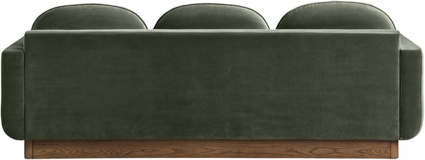 Meridian Furniture Diviento Sculptural Velvet Sofa with Walnut Base for Modern Contemporary Living Rooms Green 175Green-S
