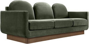 Meridian Furniture Diviento Sculptural Velvet Sofa with Walnut Base for Modern Contemporary Living Rooms Green 175Green-S