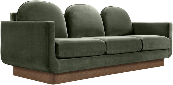 Meridian Furniture Diviento Sculptural Velvet Sofa with Walnut Base for Modern Contemporary Living Rooms Green 175Green-S