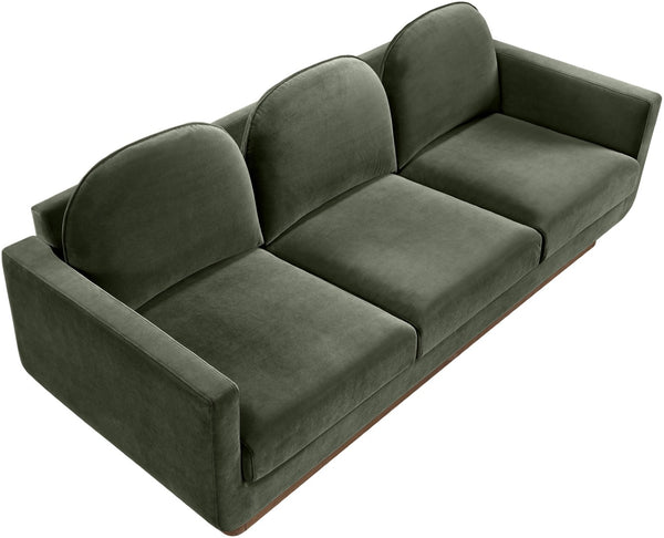 Meridian Furniture Diviento Sculptural Velvet Sofa with Walnut Base for Modern Contemporary Living Rooms Green 175Green-S