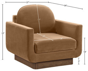 Meridian Furniture Diviento Sculptural Velvet Accent Chair with Walnut Base for Modern Living Room Comfort Saddle 175Saddle-C