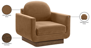 Meridian Furniture Diviento Sculptural Velvet Accent Chair with Walnut Base for Modern Living Room Comfort Saddle 175Saddle-C