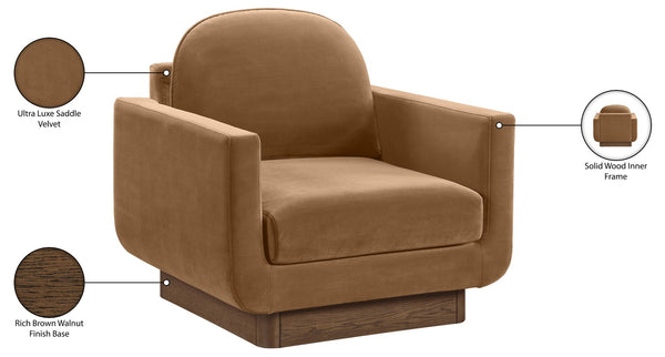 Meridian Furniture Diviento Sculptural Velvet Accent Chair with Walnut Base for Modern Living Room Comfort Saddle 175Saddle-C