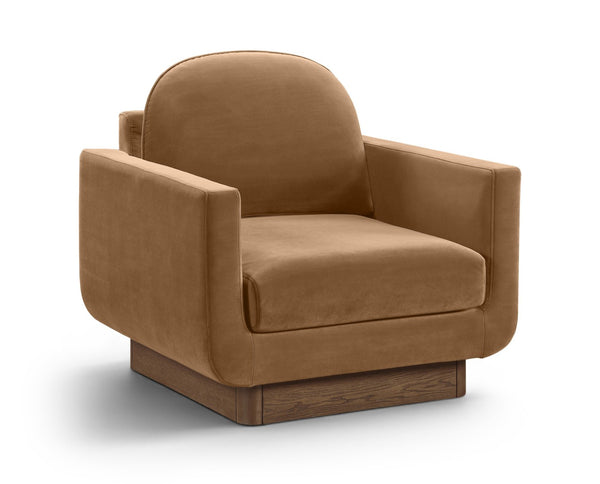 Meridian Furniture Diviento Sculptural Velvet Accent Chair with Walnut Base for Modern Living Room Comfort Saddle 175Saddle-C
