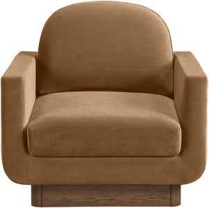 Meridian Furniture Diviento Sculptural Velvet Accent Chair with Walnut Base for Modern Living Room Comfort Saddle 175Saddle-C