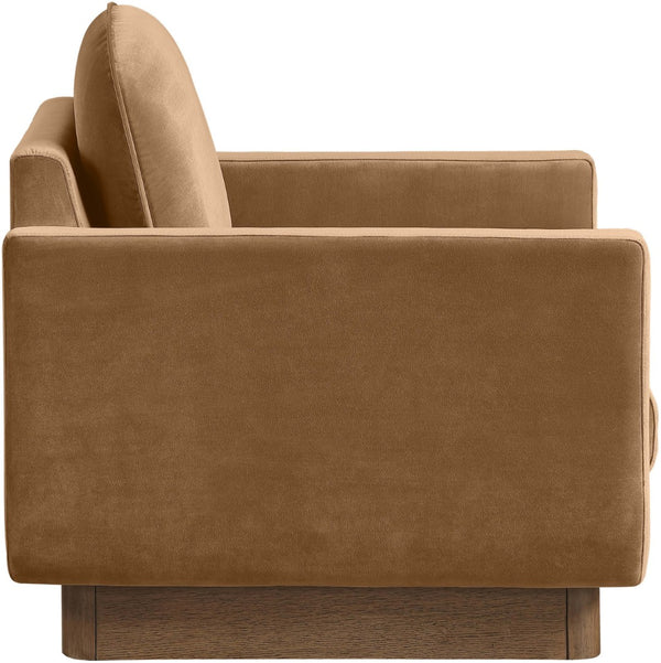 Meridian Furniture Diviento Sculptural Velvet Accent Chair with Walnut Base for Modern Living Room Comfort Saddle 175Saddle-C