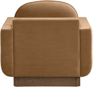 Meridian Furniture Diviento Sculptural Velvet Accent Chair with Walnut Base for Modern Living Room Comfort Saddle 175Saddle-C