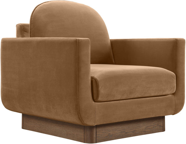 Meridian Furniture Diviento Sculptural Velvet Accent Chair with Walnut Base for Modern Living Room Comfort Saddle 175Saddle-C