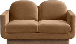 Meridian Furniture Diviento Sculptural Velvet Loveseat with Walnut Base for Stylish Modern Living Rooms Saddle 175Saddle-L
