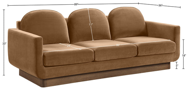 Meridian Furniture Diviento Sculptural Velvet Sofa with Walnut Base for Modern Contemporary Living Rooms Saddle 175Saddle-S