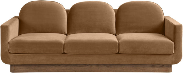 Meridian Furniture Diviento Sculptural Velvet Sofa with Walnut Base for Modern Contemporary Living Rooms Saddle 175Saddle-S