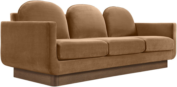 Meridian Furniture Diviento Sculptural Velvet Sofa with Walnut Base for Modern Contemporary Living Rooms Saddle 175Saddle-S