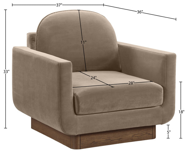 Meridian Furniture Diviento Sculptural Velvet Accent Chair with Walnut Base for Modern Living Room Comfort Taupe 175Taupe-C