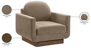 Meridian Furniture Diviento Sculptural Velvet Accent Chair with Walnut Base for Modern Living Room Comfort Taupe 175Taupe-C