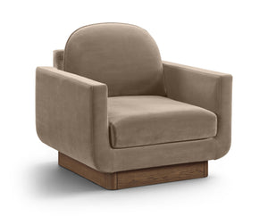 Meridian Furniture Diviento Sculptural Velvet Accent Chair with Walnut Base for Modern Living Room Comfort Taupe 175Taupe-C