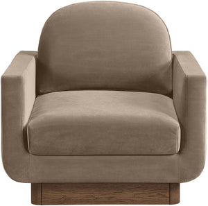 Meridian Furniture Diviento Sculptural Velvet Accent Chair with Walnut Base for Modern Living Room Comfort Taupe 175Taupe-C