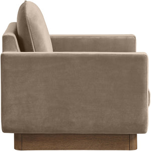 Meridian Furniture Diviento Sculptural Velvet Accent Chair with Walnut Base for Modern Living Room Comfort Taupe 175Taupe-C