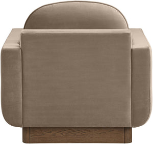Meridian Furniture Diviento Sculptural Velvet Accent Chair with Walnut Base for Modern Living Room Comfort Taupe 175Taupe-C