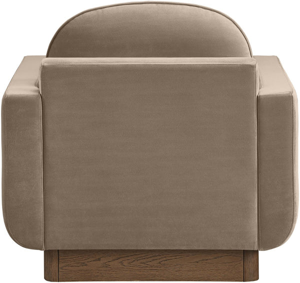 Meridian Furniture Diviento Sculptural Velvet Accent Chair with Walnut Base for Modern Living Room Comfort Taupe 175Taupe-C