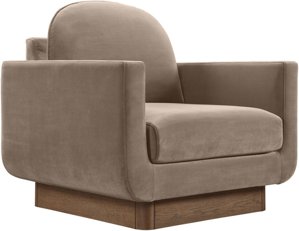 Meridian Furniture Diviento Sculptural Velvet Accent Chair with Walnut Base for Modern Living Room Comfort Taupe 175Taupe-C